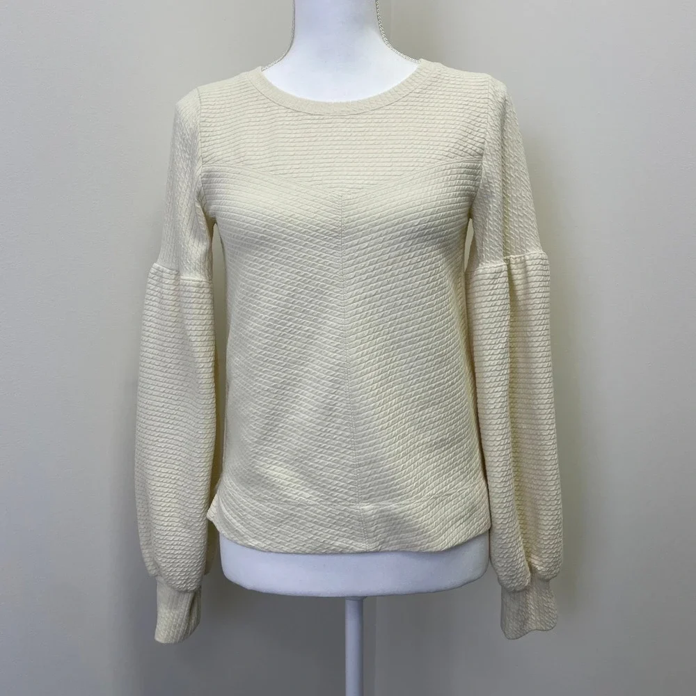 Anthropologie Bayleigh Cream Textured Balloon Sleeve Top XS Boho